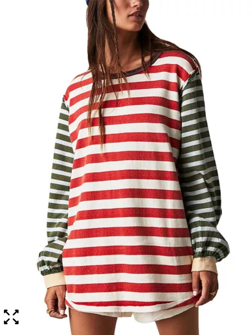 Free People We The Free Sawyer Stripe Tee - Sienna Kelp Combo - Size S